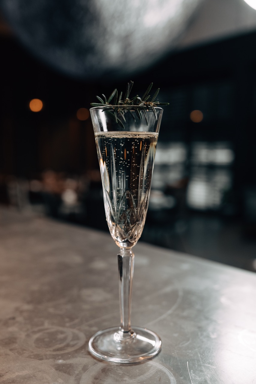 A glass of champagne at the Lunar bar